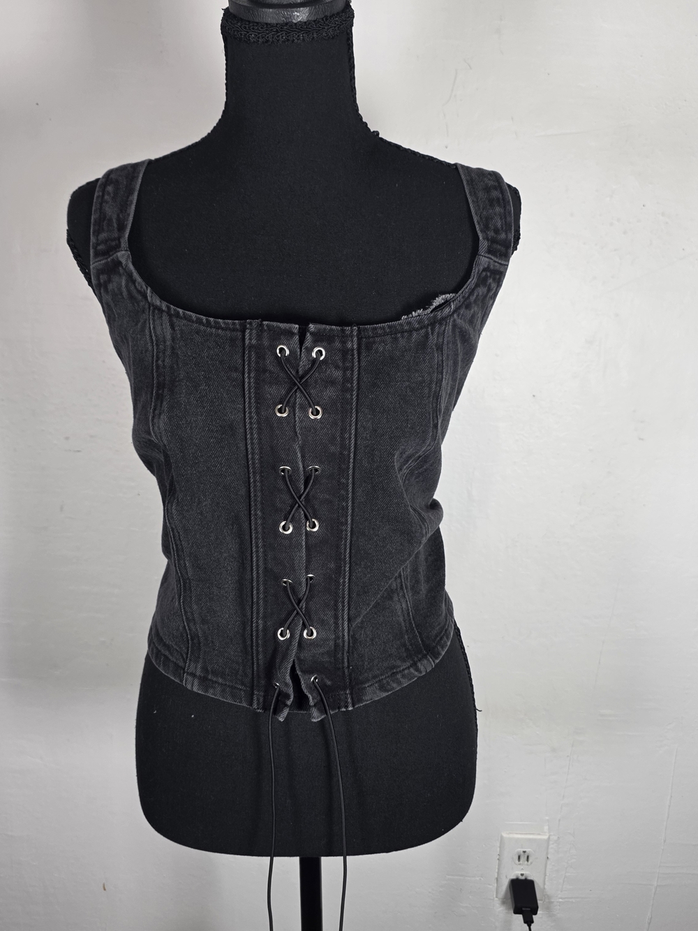 wild fable Goth Black Lace-Up Denim Corset Tank